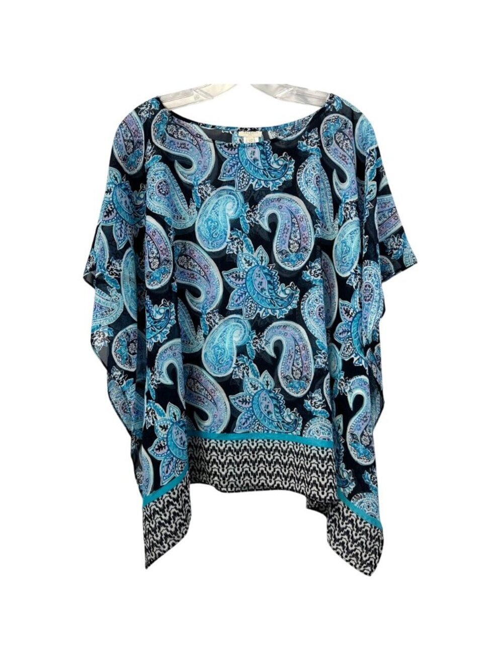 Talbots Womens Paisley Blouse Paisley Multicolor 3/4 Sleeve Sheer Flutter Sleeve